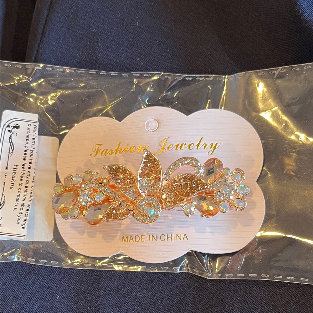 Gold-Tone Crystal Floral Barrette